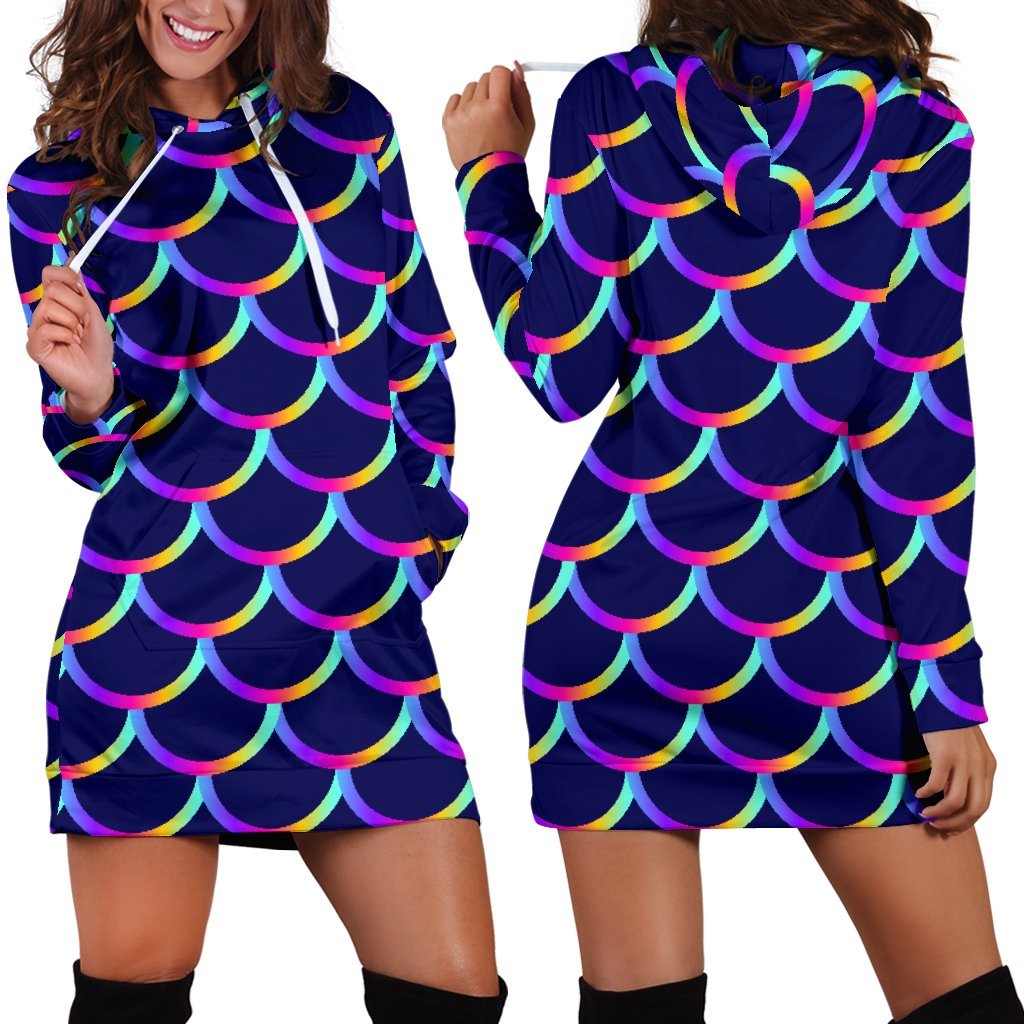 Mermaid Scales Pattern Print Hoodie Dress GearFrost
