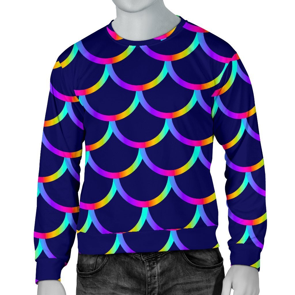 Mermaid Scales Pattern Print Men's Crewneck Sweatshirt GearFrost