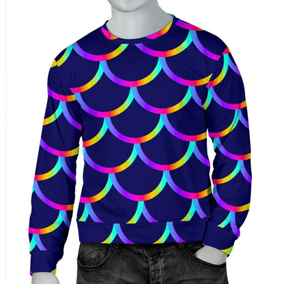 Mermaid Scales Pattern Print Men's Crewneck Sweatshirt GearFrost