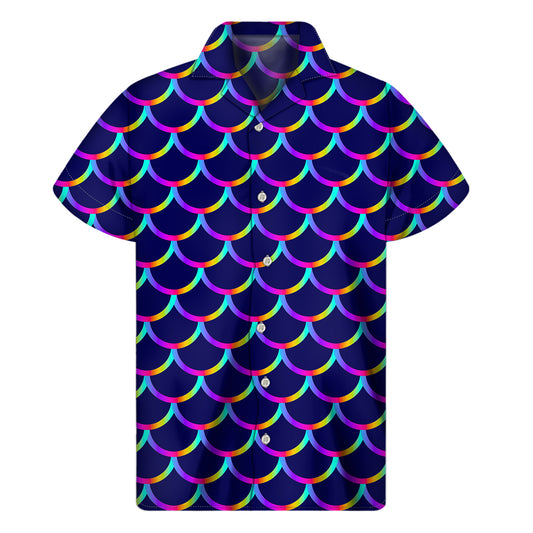 Mermaid Scales Pattern Print Men's Short Sleeve Shirt