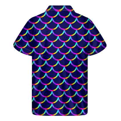 Mermaid Scales Pattern Print Men's Short Sleeve Shirt
