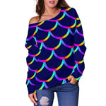 Mermaid Scales Pattern Print Off Shoulder Sweatshirt GearFrost