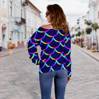 Mermaid Scales Pattern Print Off Shoulder Sweatshirt GearFrost