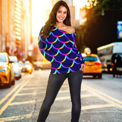 Mermaid Scales Pattern Print Off Shoulder Sweatshirt GearFrost