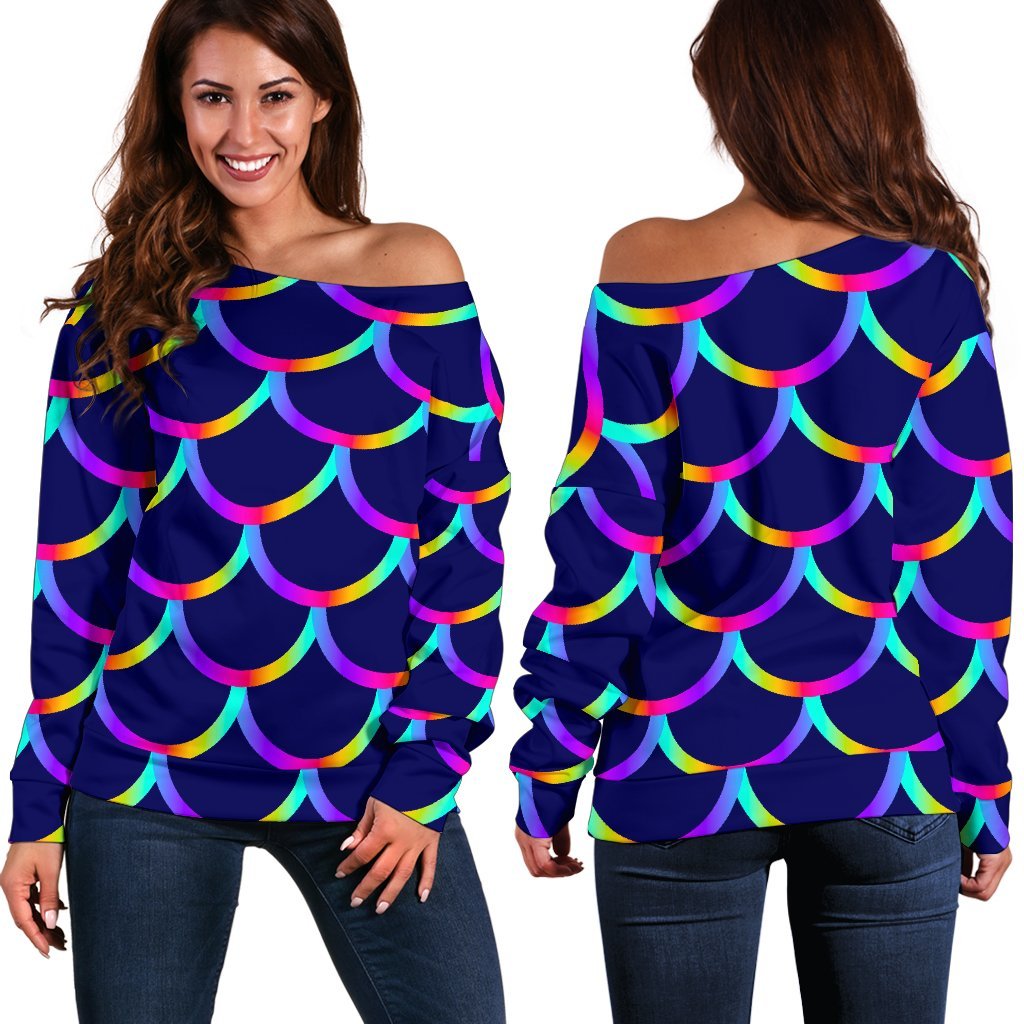 Mermaid Scales Pattern Print Off Shoulder Sweatshirt GearFrost
