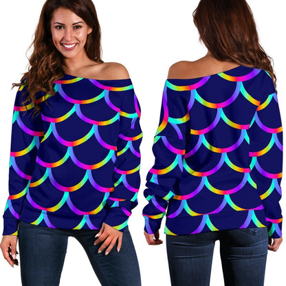 Mermaid Scales Pattern Print Off Shoulder Sweatshirt GearFrost