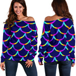 Mermaid Scales Pattern Print Off Shoulder Sweatshirt GearFrost