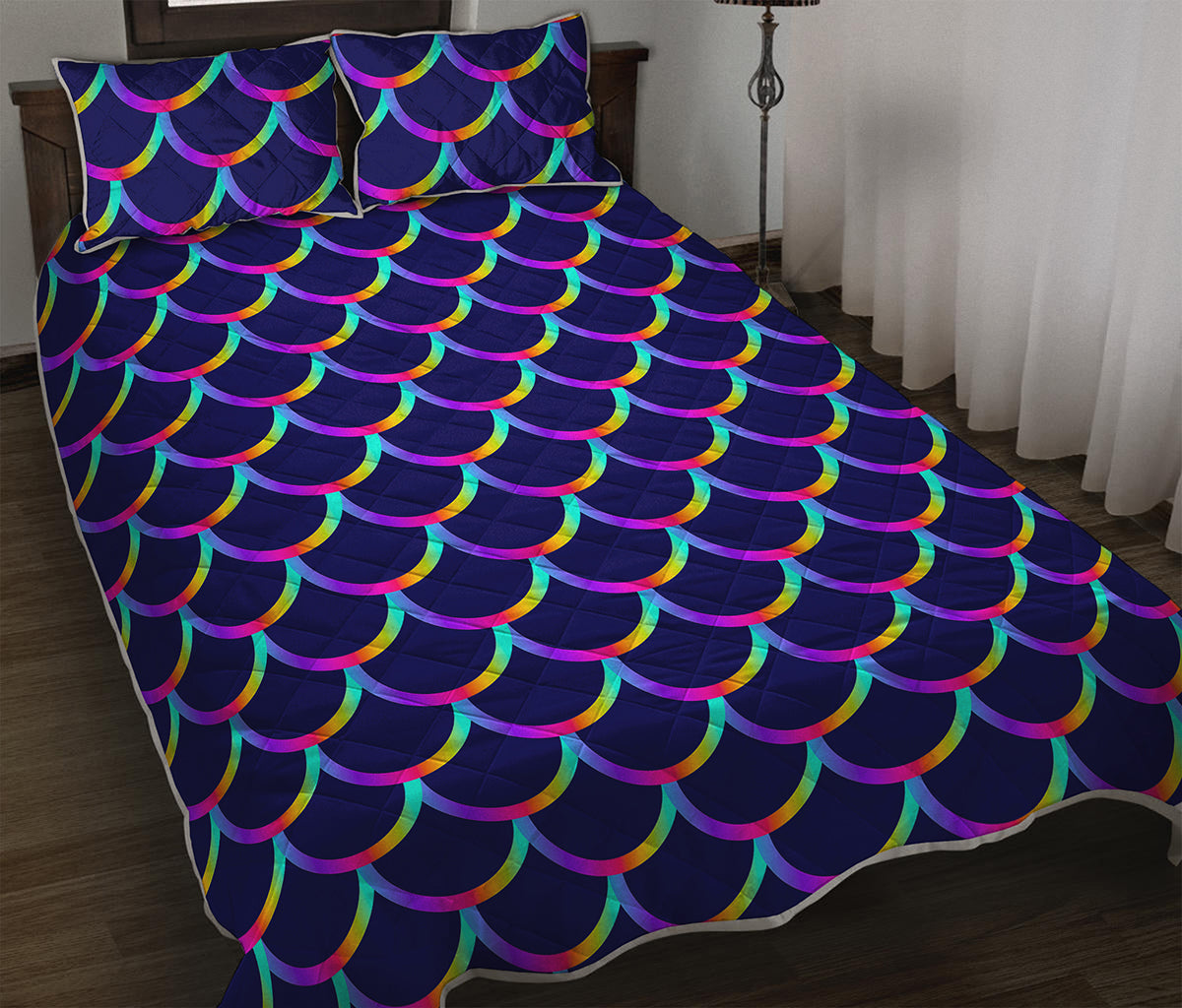 Mermaid Scales Pattern Print Quilt Bed Set