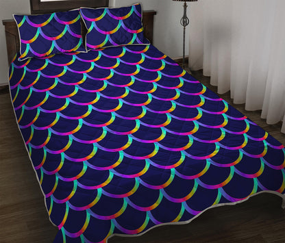 Mermaid Scales Pattern Print Quilt Bed Set