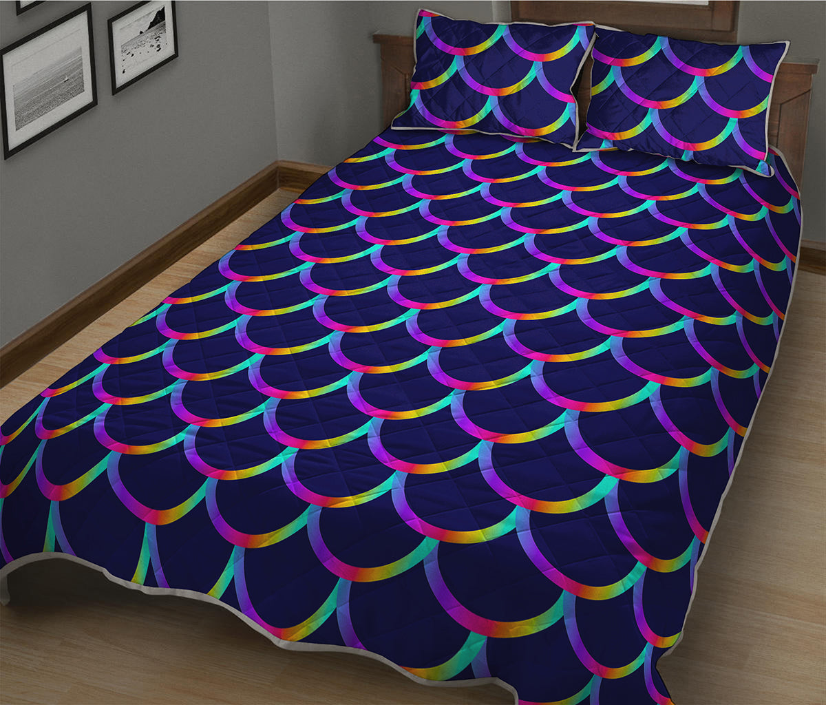 Mermaid Scales Pattern Print Quilt Bed Set