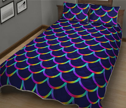 Mermaid Scales Pattern Print Quilt Bed Set
