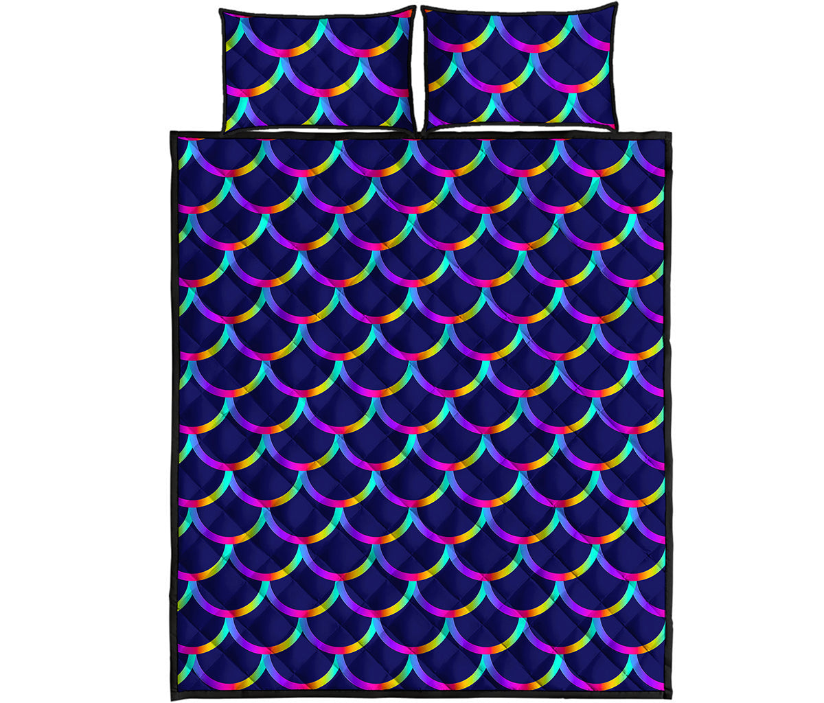 Mermaid Scales Pattern Print Quilt Bed Set