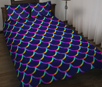 Mermaid Scales Pattern Print Quilt Bed Set
