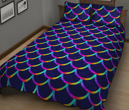 Mermaid Scales Pattern Print Quilt Bed Set