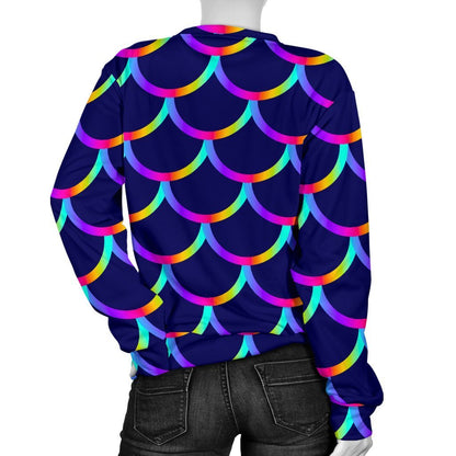 Mermaid Scales Pattern Print Women's Crewneck Sweatshirt GearFrost