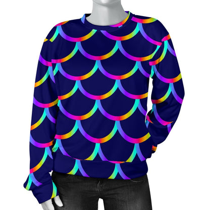 Mermaid Scales Pattern Print Women's Crewneck Sweatshirt GearFrost