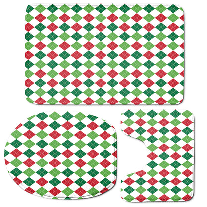 Merry Christmas Argyle Pattern Print 3 Piece Bath Mat Set