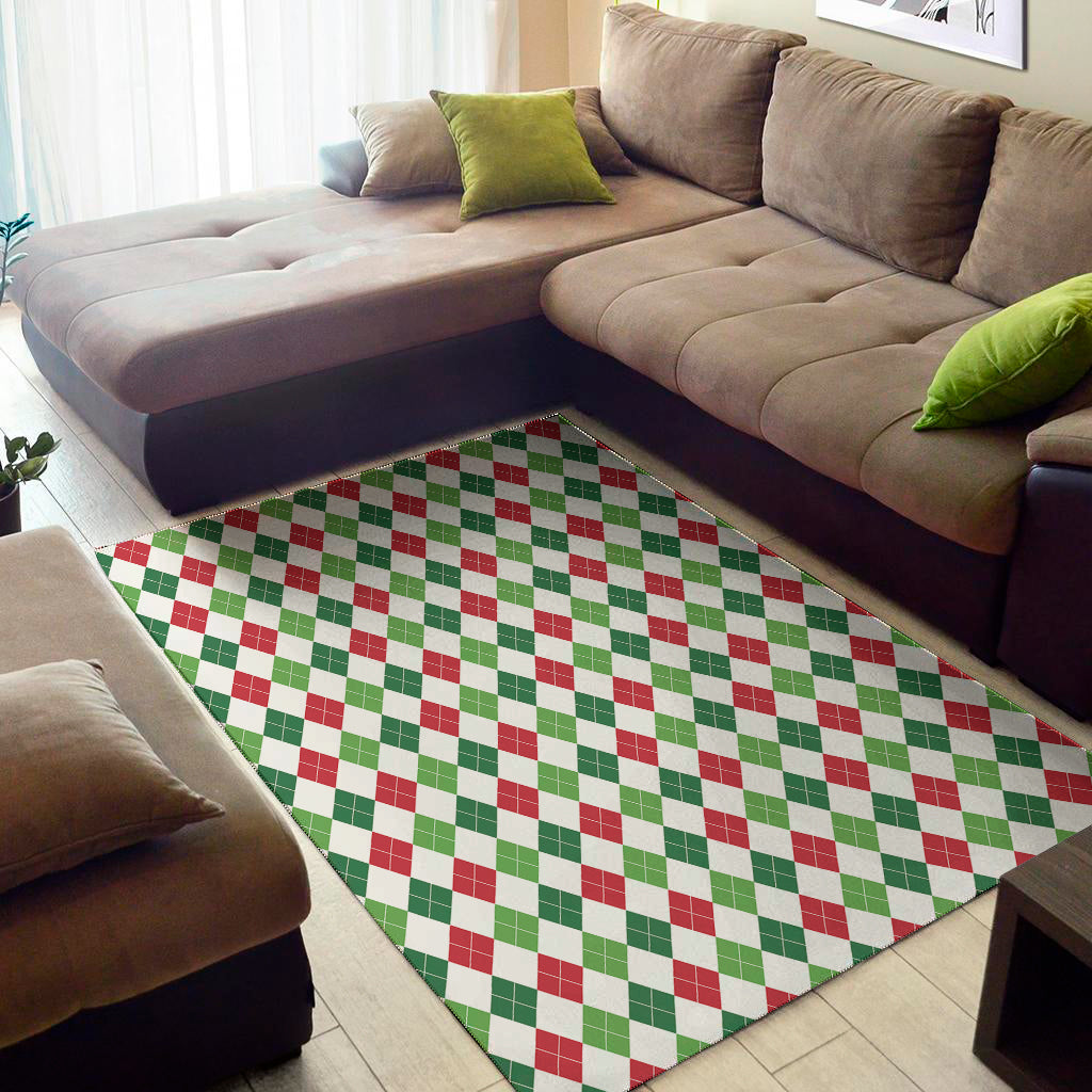 Merry Christmas Argyle Pattern Print Area Rug