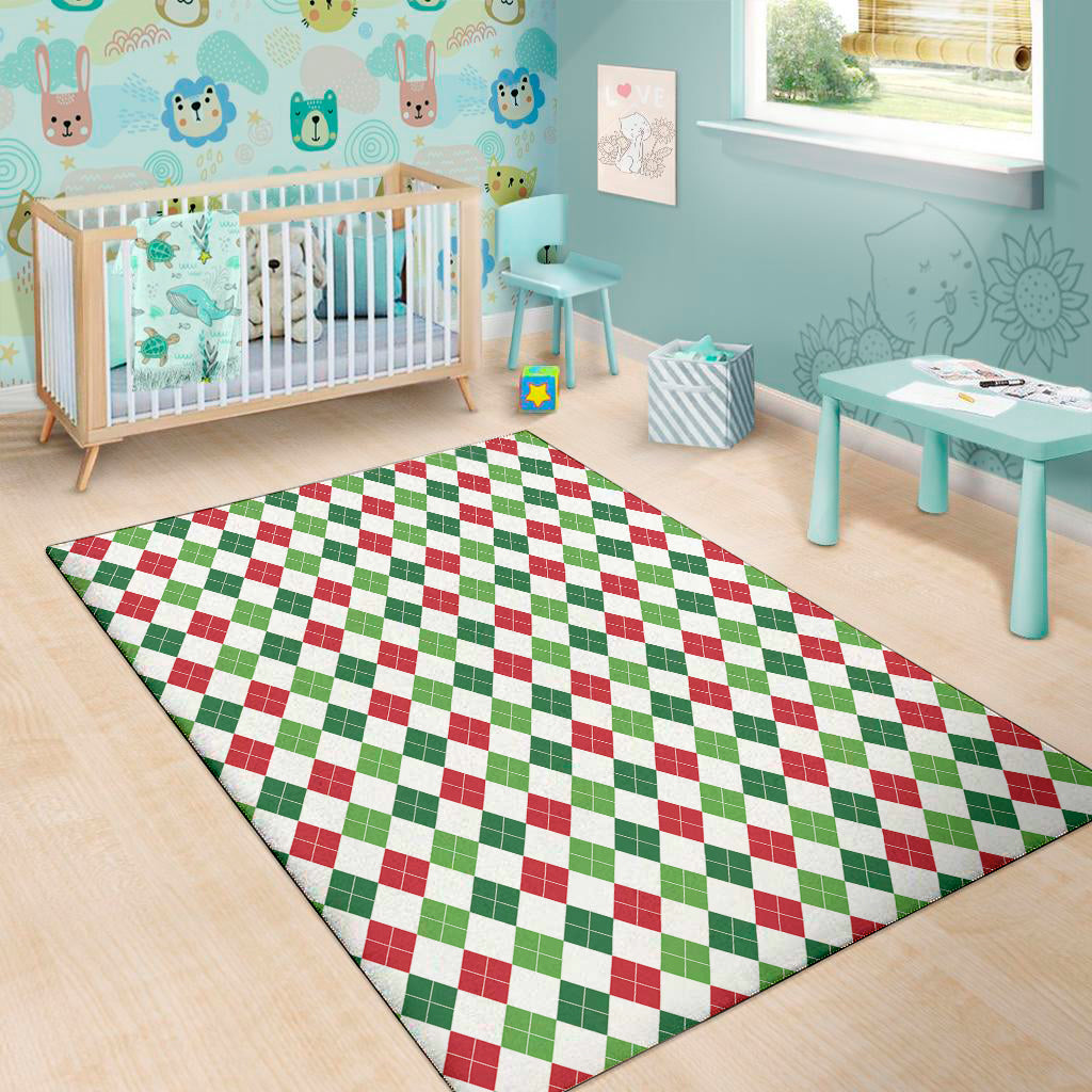 Merry Christmas Argyle Pattern Print Area Rug