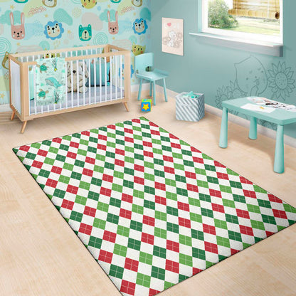 Merry Christmas Argyle Pattern Print Area Rug