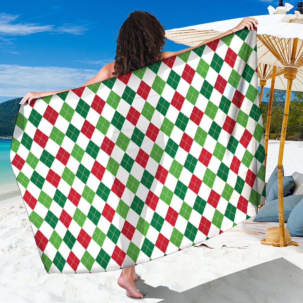 Merry Christmas Argyle Pattern Print Beach Sarong Wrap