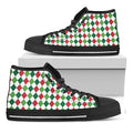 Merry Christmas Argyle Pattern Print Black High Top Sneakers