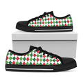 Merry Christmas Argyle Pattern Print Black Low Top Sneakers