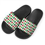 Merry Christmas Argyle Pattern Print Black Slide Sandals