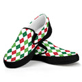 Merry Christmas Argyle Pattern Print Black Slip On Sneakers