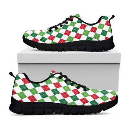 Merry Christmas Argyle Pattern Print Black Sneakers