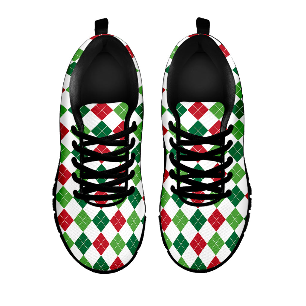 Merry Christmas Argyle Pattern Print Black Sneakers