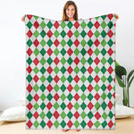 Merry Christmas Argyle Pattern Print Blanket