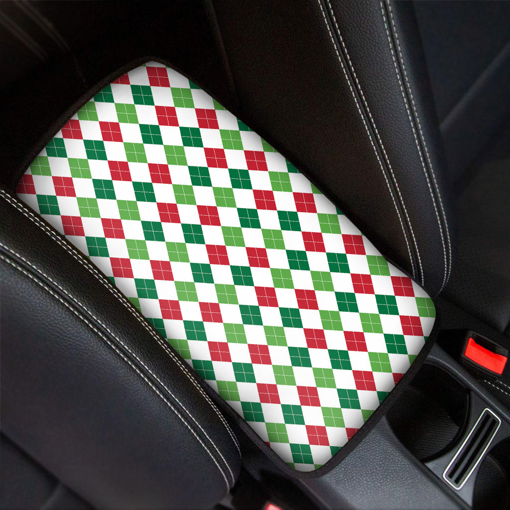 Merry Christmas Argyle Pattern Print Car Center Console Cover