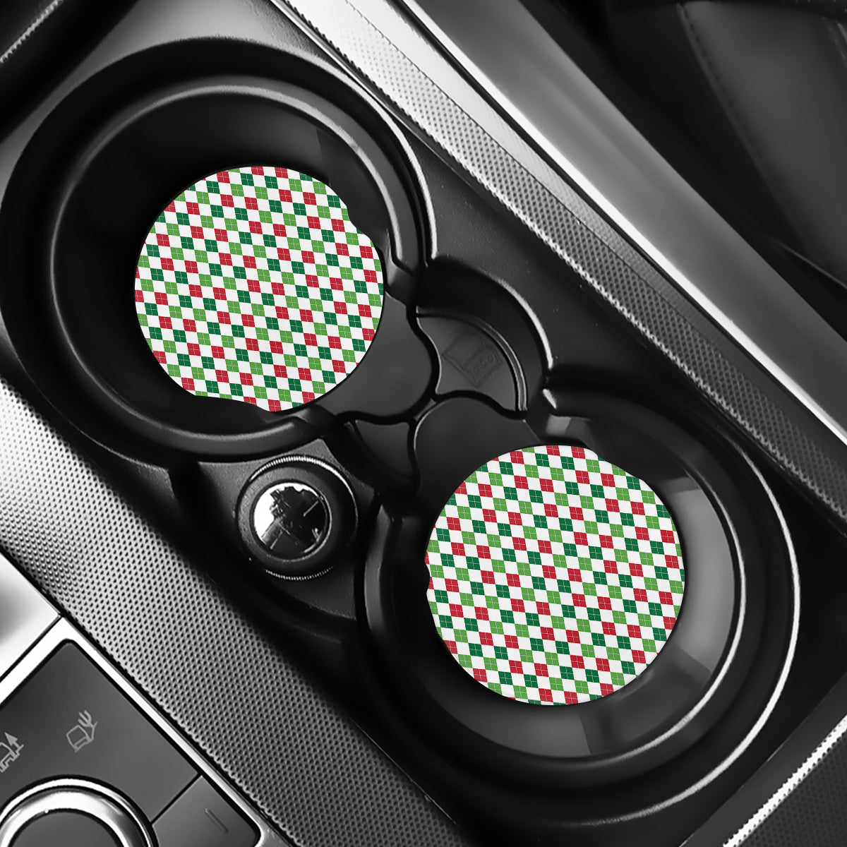 Merry Christmas Argyle Pattern Print Car Coasters