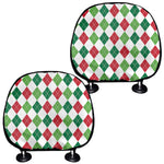 Merry Christmas Argyle Pattern Print Car Headrest Covers