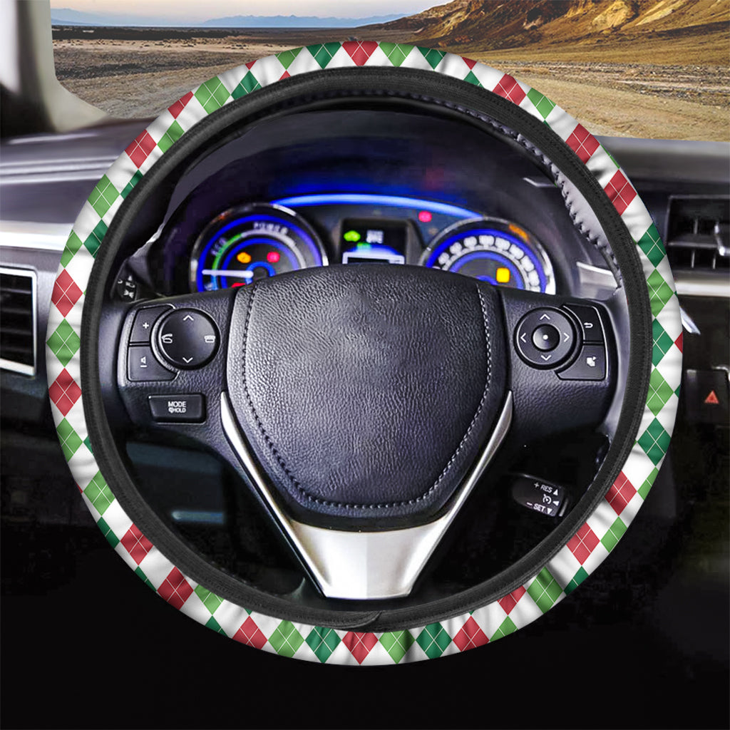 Merry Christmas Argyle Pattern Print Car Steering Wheel Cover