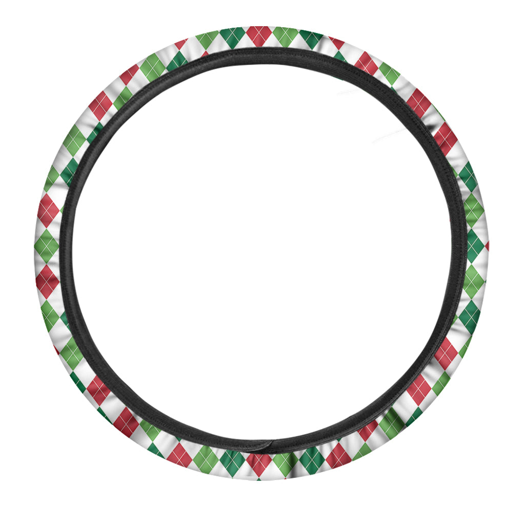 Merry Christmas Argyle Pattern Print Car Steering Wheel Cover