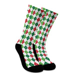 Merry Christmas Argyle Pattern Print Crew Socks