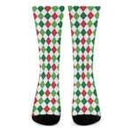 Merry Christmas Argyle Pattern Print Crew Socks