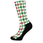 Merry Christmas Argyle Pattern Print Crew Socks