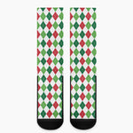 Merry Christmas Argyle Pattern Print Crew Socks