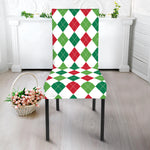Merry Christmas Argyle Pattern Print Dining Chair Slipcover