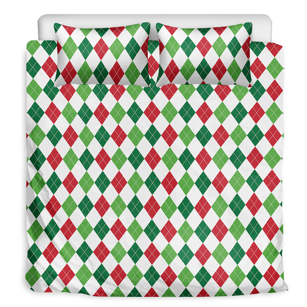Merry Christmas Argyle Pattern Print Duvet Cover Bedding Set
