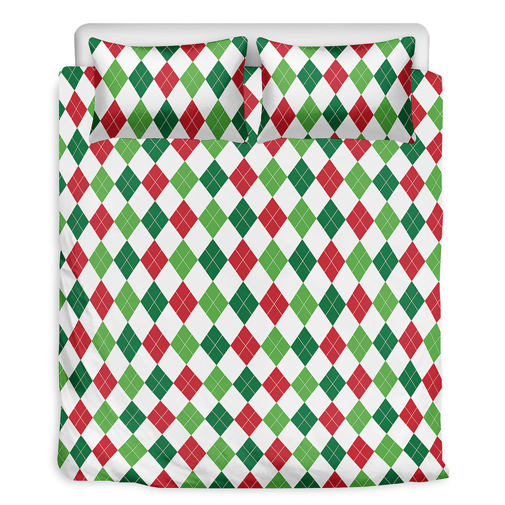 Merry Christmas Argyle Pattern Print Duvet Cover Bedding Set