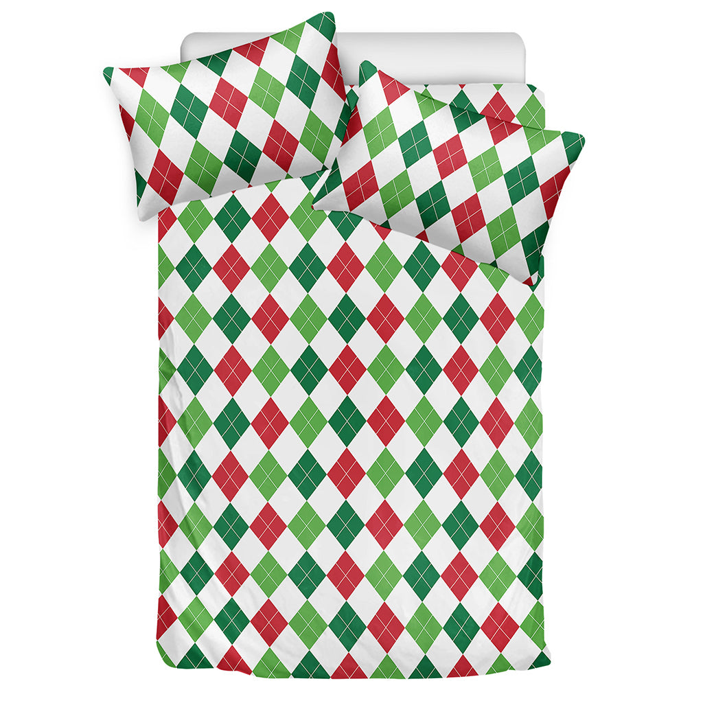 Merry Christmas Argyle Pattern Print Duvet Cover Bedding Set