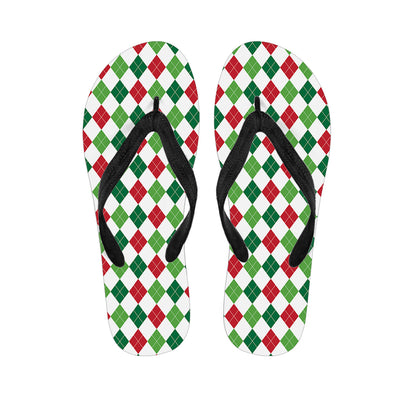 Merry Christmas Argyle Pattern Print Flip Flops