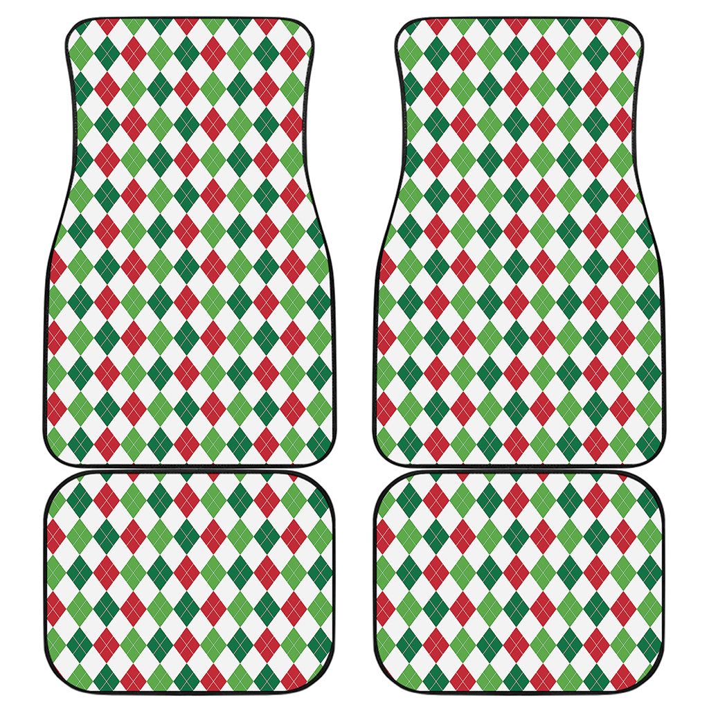 Merry Christmas Argyle Pattern Print Front and Back Car Floor Mats