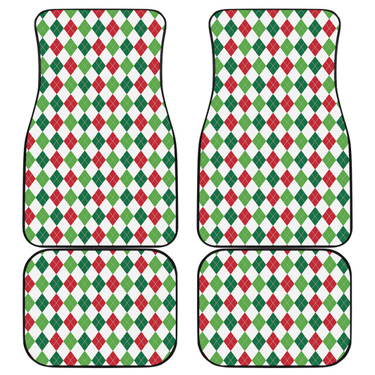 Merry Christmas Argyle Pattern Print Front and Back Car Floor Mats