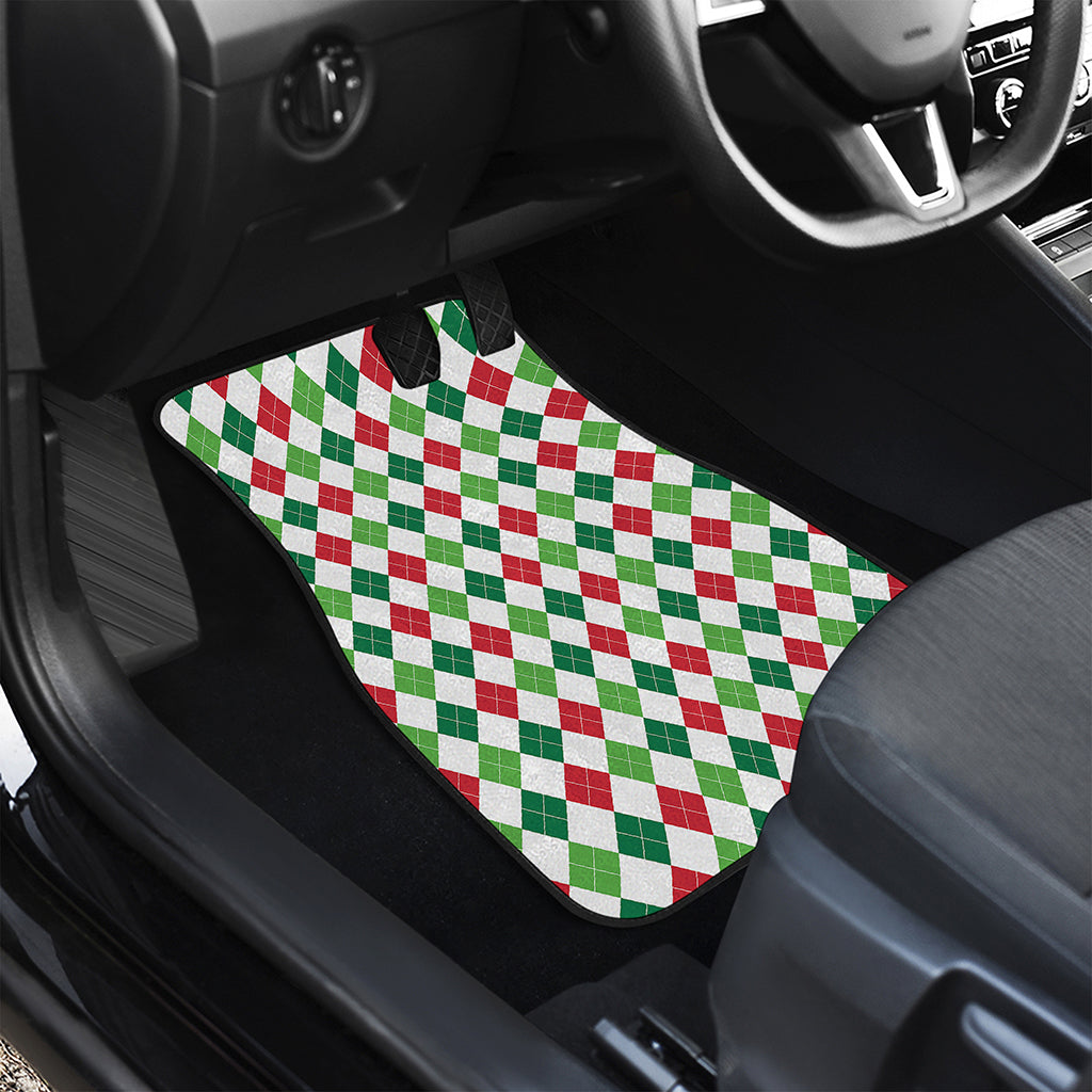 Merry Christmas Argyle Pattern Print Front and Back Car Floor Mats