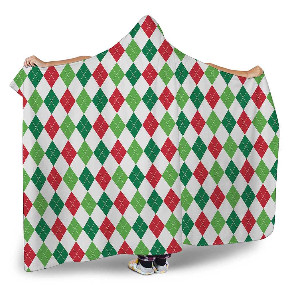Merry Christmas Argyle Pattern Print Hooded Blanket